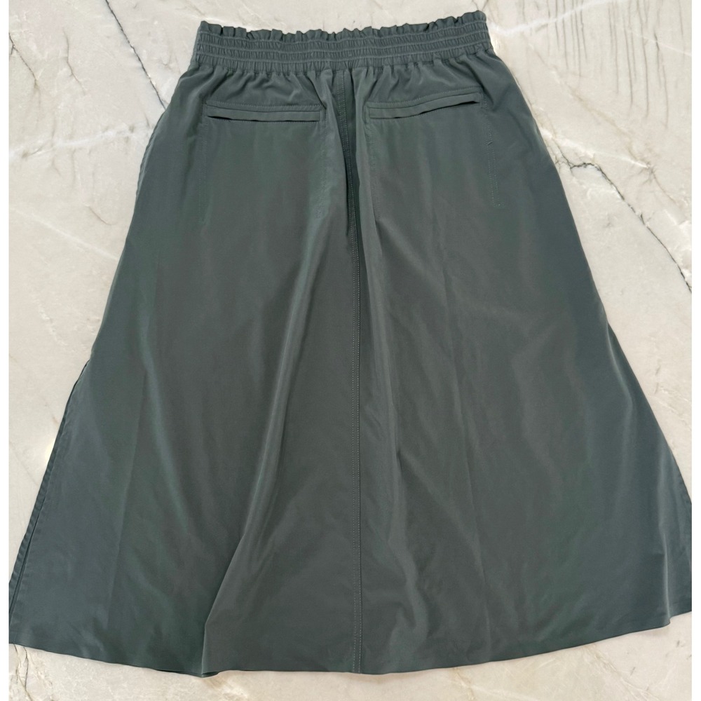 Athleta Savannah Sage Green Midi Skirt Zipper Pockets Side Slit Size Medium #94 - Picture 10 of 11